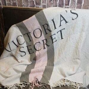 Retro Victorias Secret Tassle Throw Gray Grey Pink White